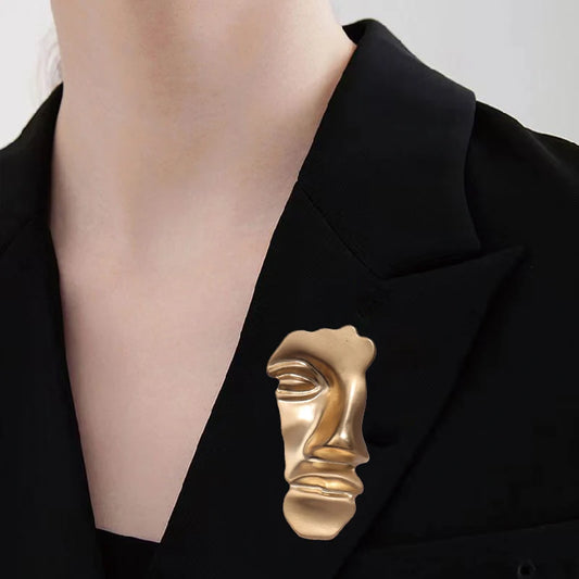 Gold-Tone Face Brooch